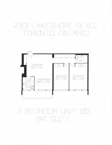 Floor plan for 2 beds, 1 bath, 921 sqft